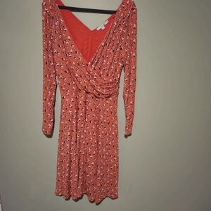 Boden Red Floral Long Sleeve Dress